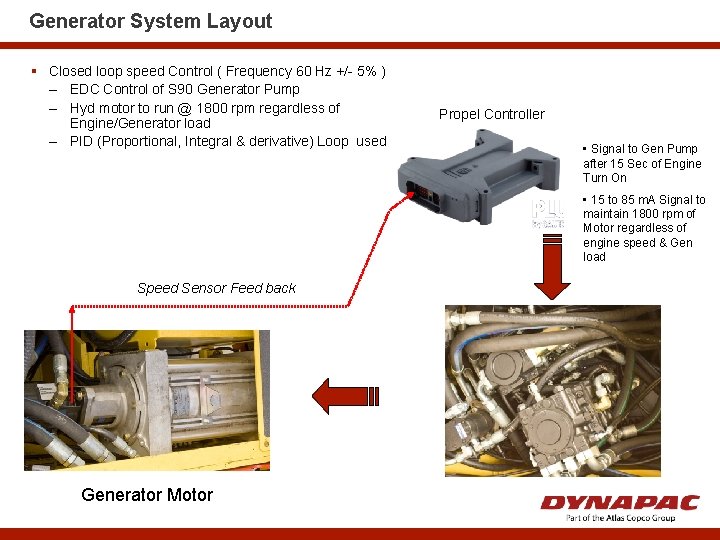 Generator System Layout § Closed loop speed Control ( Frequency 60 Hz +/- 5%