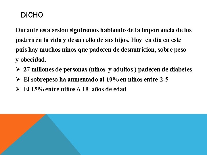 DICHO Durante esta sesion siguiremos hablando de la importancia de los padres en la