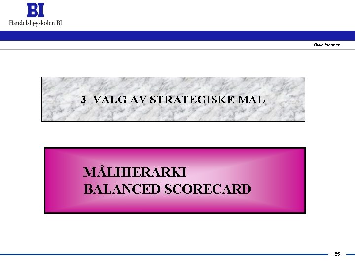 Gisle Henden 3 VALG AV STRATEGISKE MÅLHIERARKI BALANCED SCORECARD 55 