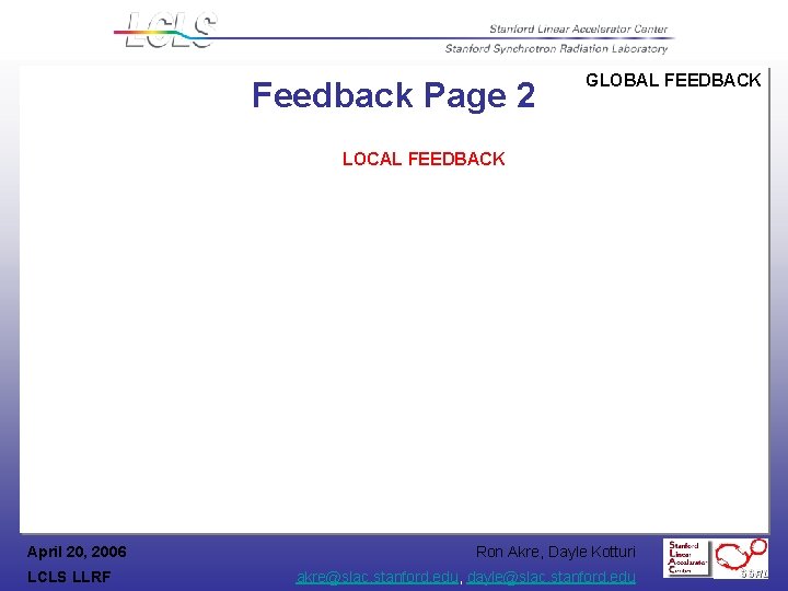 Feedback Page 2 GLOBAL FEEDBACK LOCAL FEEDBACK April 20, 2006 LCLS LLRF Ron Akre,