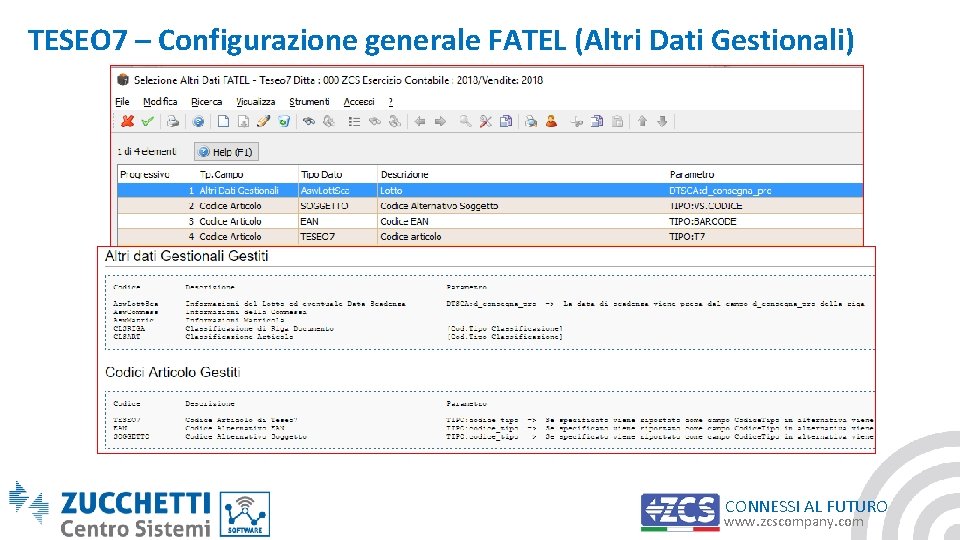 TESEO 7 – Configurazione generale FATEL (Altri Dati Gestionali) CONNESSI AL FUTURO www. zcscompany.