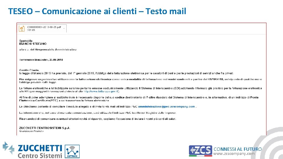 TESEO – Comunicazione ai clienti – Testo mail CONNESSI AL FUTURO www. zcscompany. com