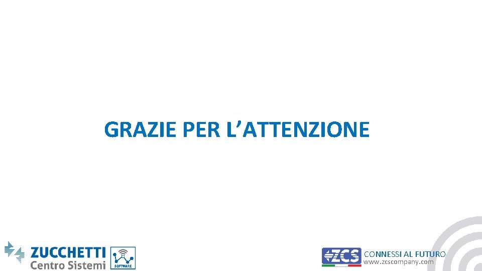 GRAZIE PER L’ATTENZIONE CONNESSI AL FUTURO www. zcscompany. com 