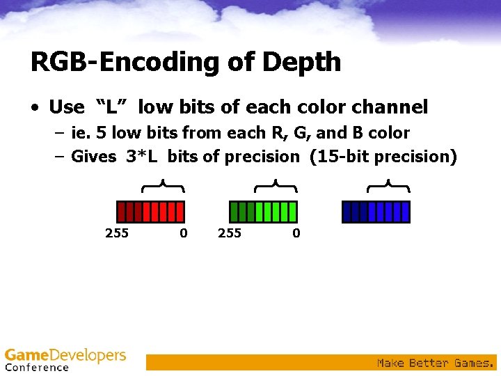 RGB-Encoding of Depth • Use “L” low bits of each color channel – ie. RGB-Encoding of Depth • Use “L” low bits of each color channel – ie.