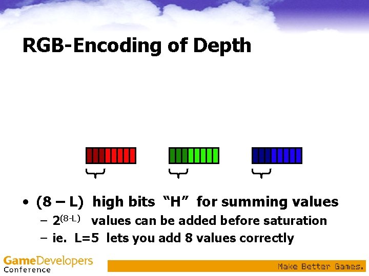 RGB-Encoding of Depth • Use “L” low bits of each color channel – ie. RGB-Encoding of Depth • Use “L” low bits of each color channel – ie.