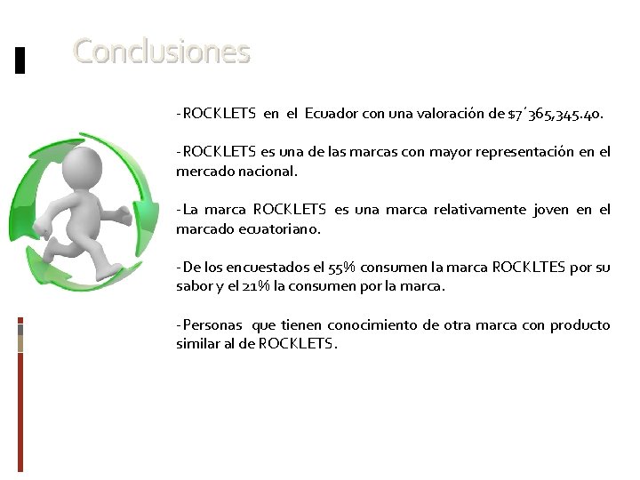 Conclusiones -ROCKLETS en el Ecuador con una valoración de $7´ 365, 345. 40. -ROCKLETS