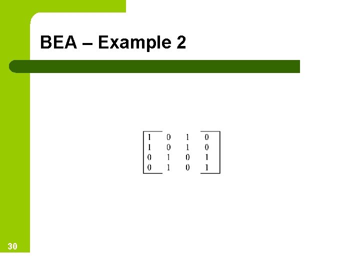 BEA – Example 2 30 