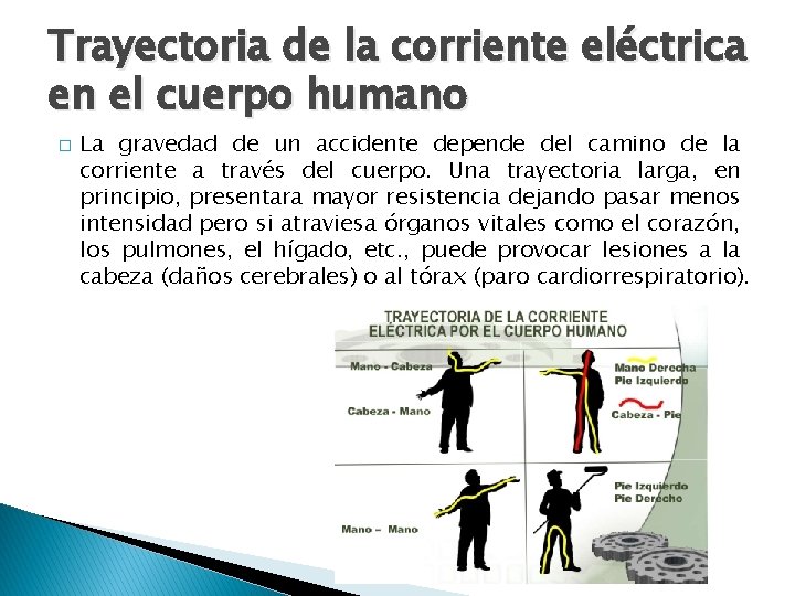 Trayectoria de la corriente eléctrica en el cuerpo humano � La gravedad de un