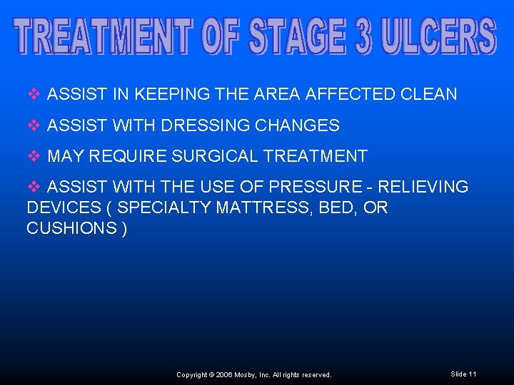 v ASSIST IN KEEPING THE AREA AFFECTED CLEAN v ASSIST WITH DRESSING CHANGES v