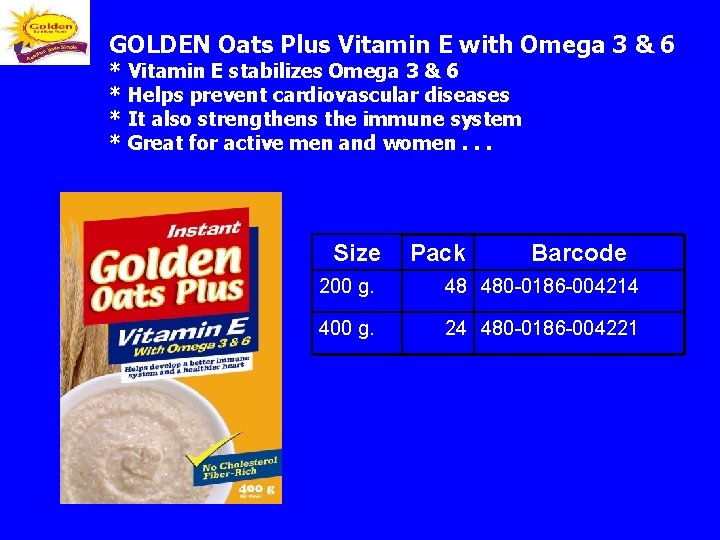 GOLDEN Oats Plus Vitamin E with Omega 3 & 6 * Vitamin E stabilizes