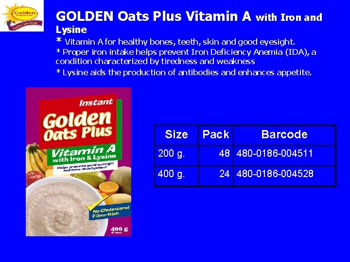 GOLDEN Oats Plus Vitamin A with Iron and Lysine * Vitamin A for healthy