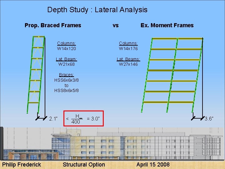 Depth Study : Lateral Analysis Prop. Braced Frames vs Ex. Moment Frames Columns: W