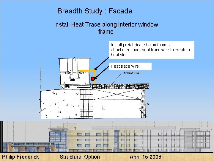 Breadth Study : Facade Install Heat Trace along interior window frame Install prefabricated aluminum