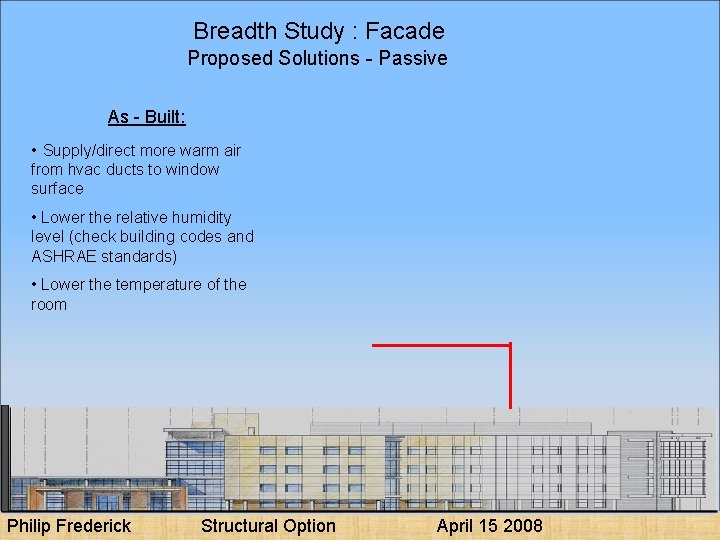 Breadth Study : Facade Proposed Solutions - Passive As - Built: • Supply/direct more