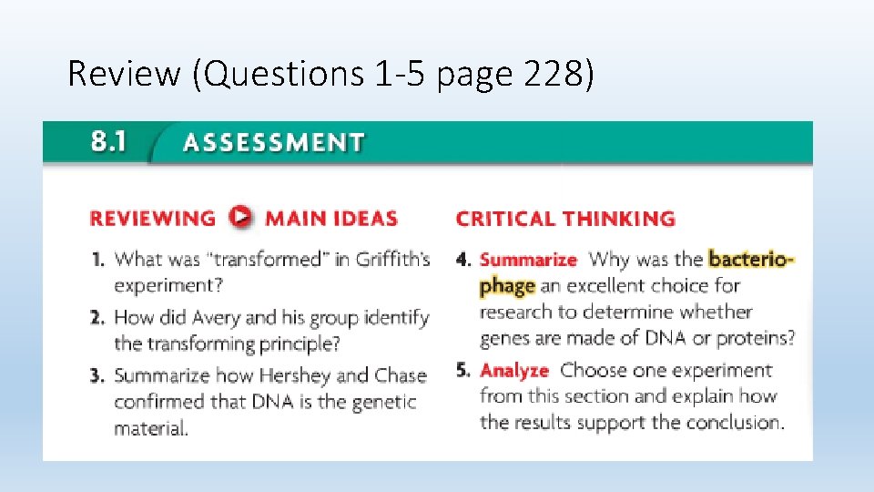 Review (Questions 1 -5 page 228) 