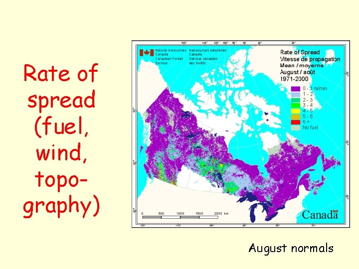 Rate of spread (fuel, wind, topography) August normals 