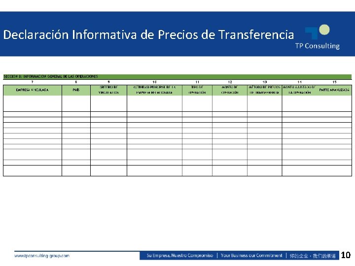 Declaración Informativa de Precios de Transferencia 10 