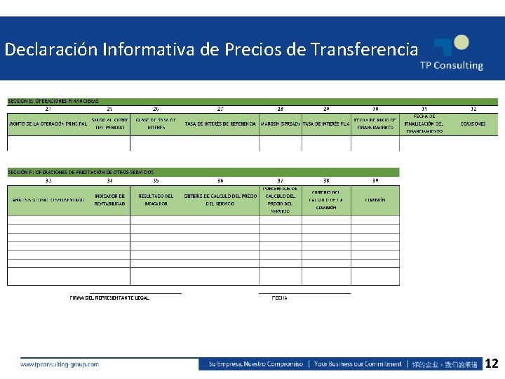Declaración Informativa de Precios de Transferencia 12 