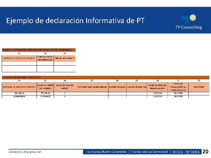 Ejemplo de declaración Informativa de PT 20 