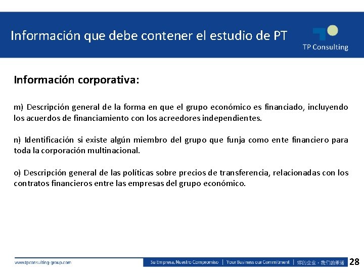 Información que debe contener el estudio de PT Información corporativa: m) Descripción general de