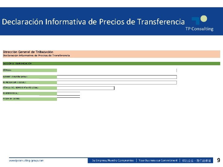 Declaración Informativa de Precios de Transferencia 9 