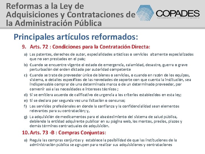 Reformas a la Ley de Adquisiciones y Contrataciones de la Administración Pública Principales artículos