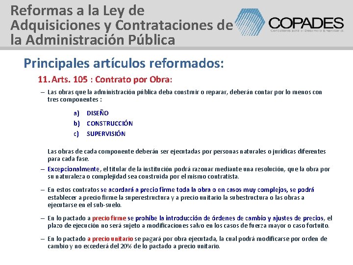 Reformas a la Ley de Adquisiciones y Contrataciones de la Administración Pública Principales artículos