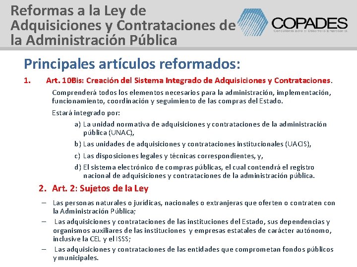 Reformas a la Ley de Adquisiciones y Contrataciones de la Administración Pública Principales artículos