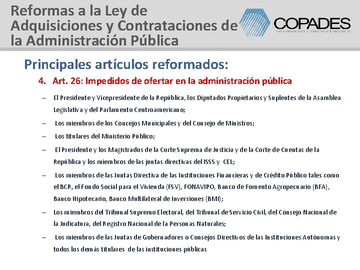 Reformas a la Ley de Adquisiciones y Contrataciones de la Administración Pública Principales artículos