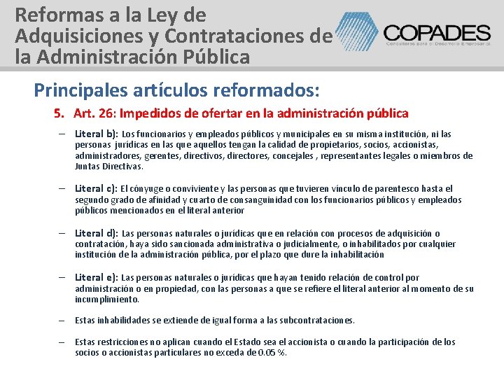 Reformas a la Ley de Adquisiciones y Contrataciones de la Administración Pública Principales artículos