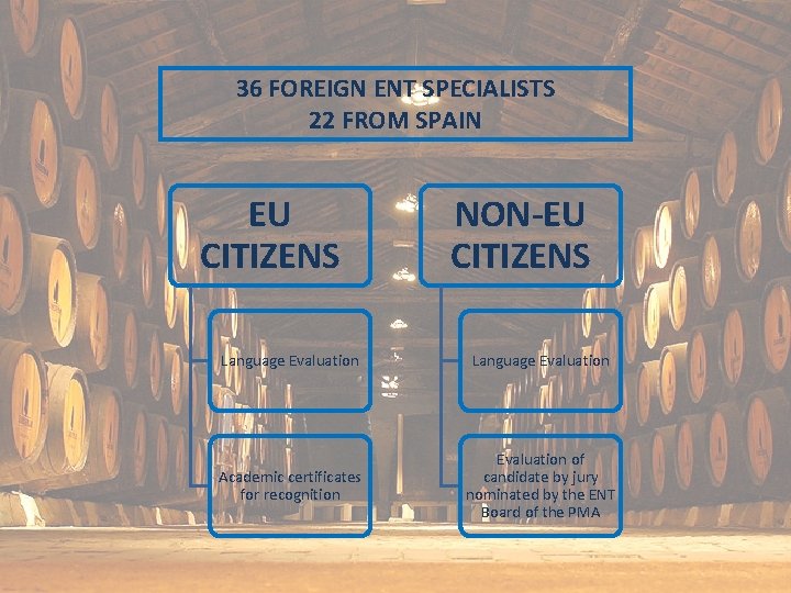 36 FOREIGN ENT SPECIALISTS 22 FROM SPAIN EU CITIZENS NON-EU CITIZENS Language Evaluation Academic