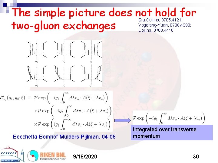 The simple picture does not hold for two-gluon exchanges Qiu, Collins, 0705. 4121; Vogelang-Yuan,