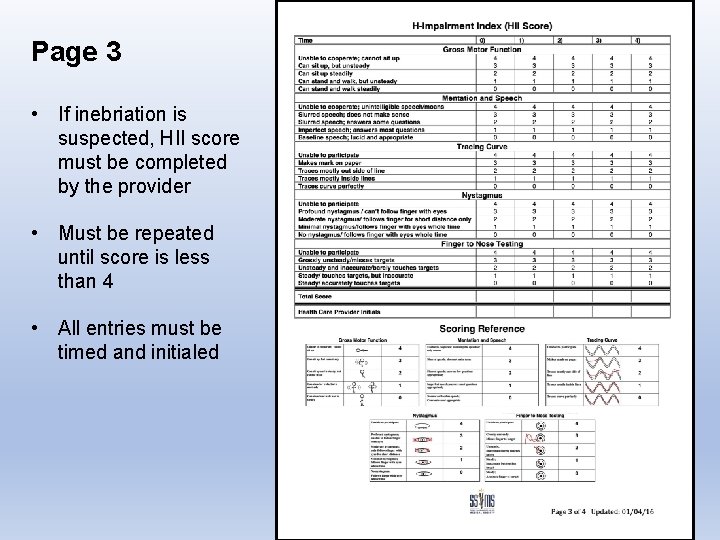 Page 3 • If inebriation is suspected, HII score must be completed by the