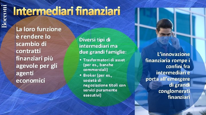 Intermediari finanziari La loro funzione è rendere lo scambio di contratti finanziari più agevole