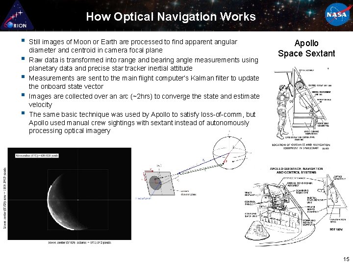 How Optical Navigation Works § § § Still images of Moon or Earth are