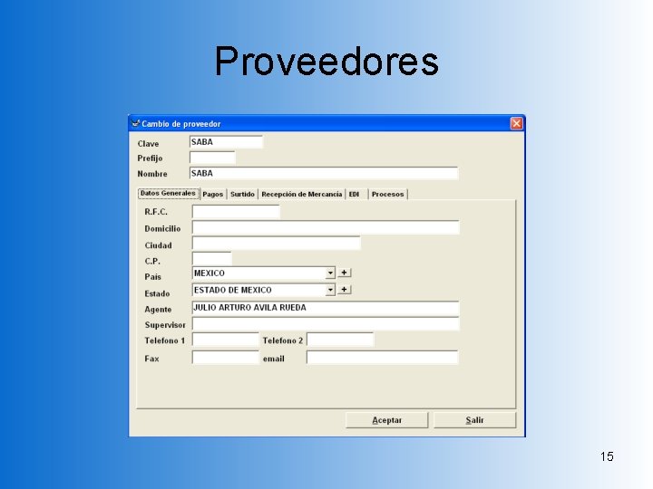 Proveedores 15 Proveedores 15