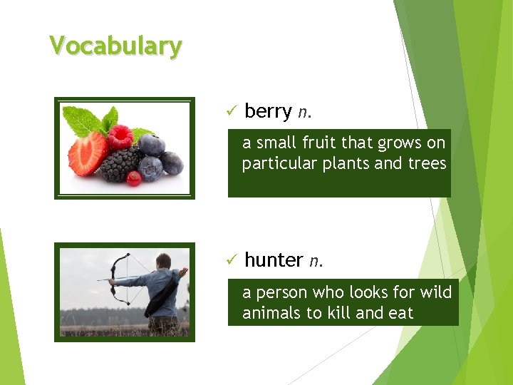 Vocabulary ü berry n. a small fruit that grows on particular plants and trees