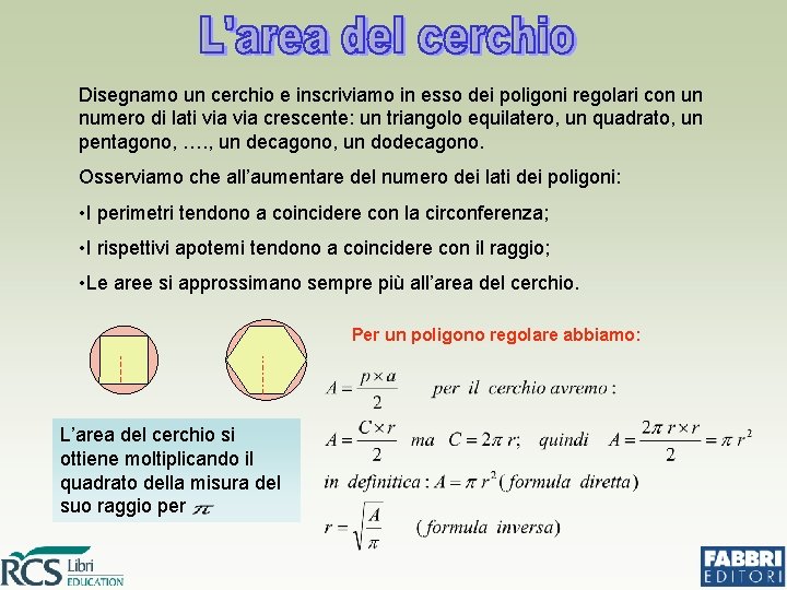 Disegnamo un cerchio e inscriviamo in esso dei poligoni regolari con un numero di