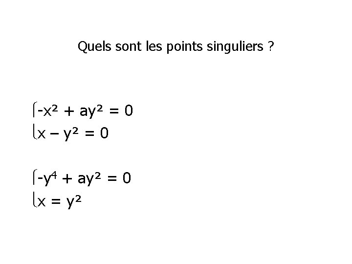 Quels sont les points singuliers ? -x² + ay² = 0 x – y²