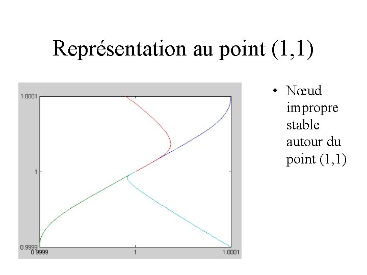 Représentation au point (1, 1) • Nœud impropre stable autour du point (1, 1)