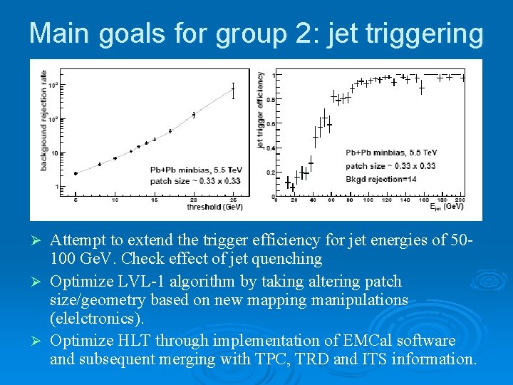 Main goals for group 2: jet triggering Attempt to extend the trigger efficiency for