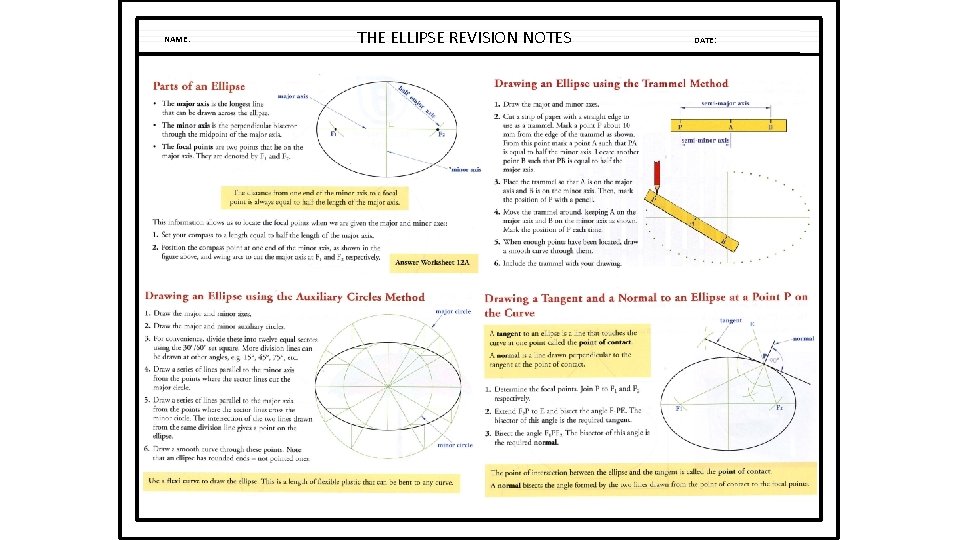 NAME: THE ELLIPSE REVISION NOTES DATE: NAME: THE ELLIPSE REVISION NOTES DATE: