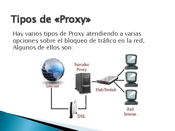 Tipos de «Proxy» Hay varios tipos de Proxy atendiendo a varias opciones sobre el