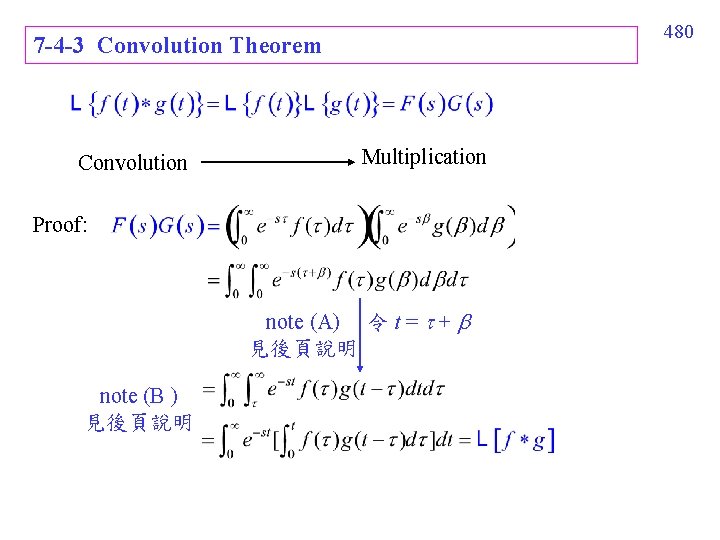 480 7 -4 -3 Convolution Theorem Convolution Multiplication Proof: note (A) 令 t = 480 7 -4 -3 Convolution Theorem Convolution Multiplication Proof: note (A) 令 t =
