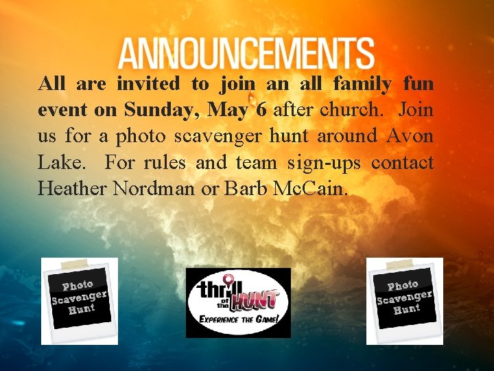 All are invited to join an all family fun event on Sunday, May 6