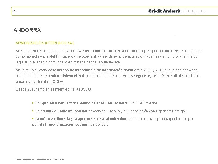 at a glance 11 ANDORRA ARMONIZACIÓN INTERNACIONAL Andorra firmó el 30 de junio de