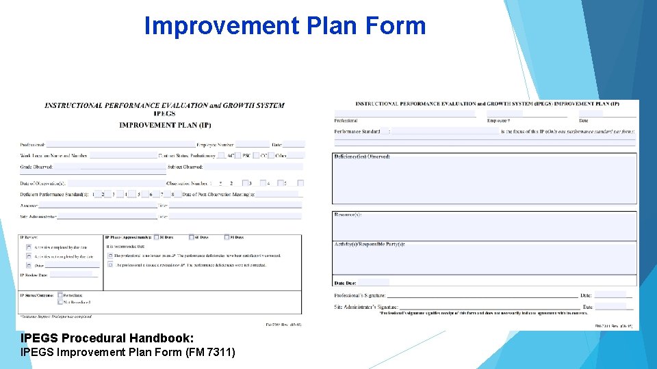 Improvement Plan Form IPEGS Procedural Handbook: IPEGS Improvement Plan Form (FM 7311) 