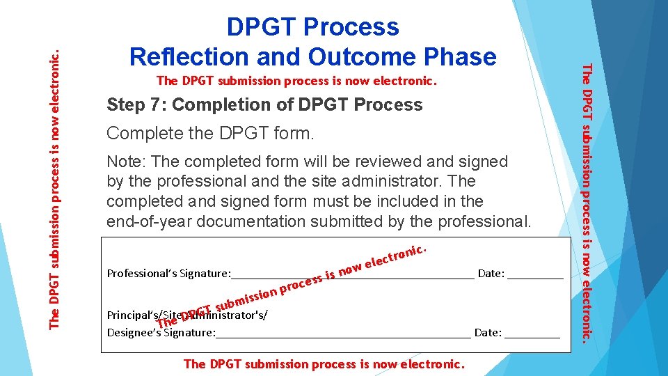 The DPGT submission process is now electronic. Step 7: Completion of DPGT Process Complete