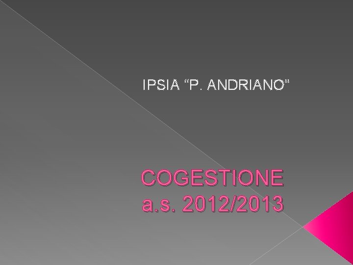 IPSIA “P. ANDRIANO” COGESTIONE a. s. 2012/2013 