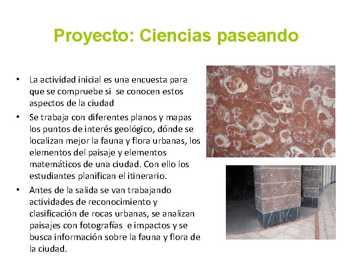 Proyecto: Ciencias paseando • La actividad inicial es una encuesta para que se compruebe